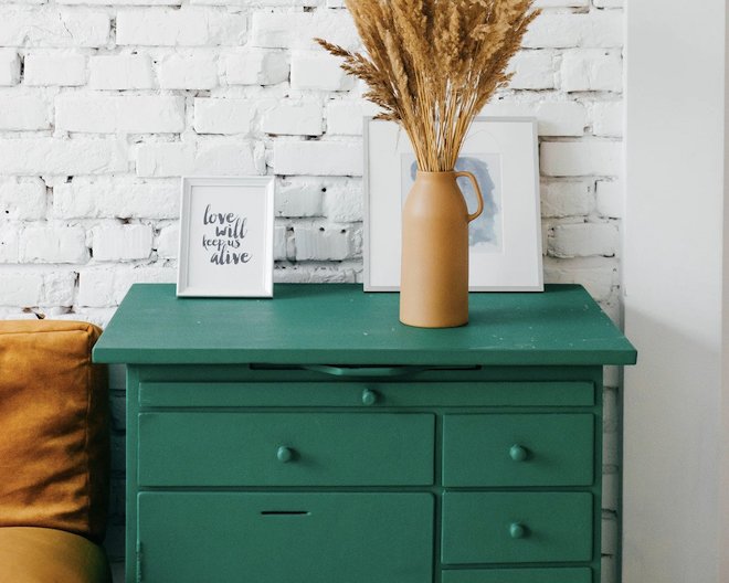 Elegant wooden drawers with decorative items